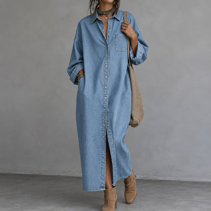 Vestido Varsovia™ de Mezclilla con Cuello Clásico y Botones Frontales