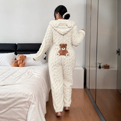 Mono Ursina™ con Capucha de Orejitas, Textura Afelpada y Osito Aplicado en la Espalda