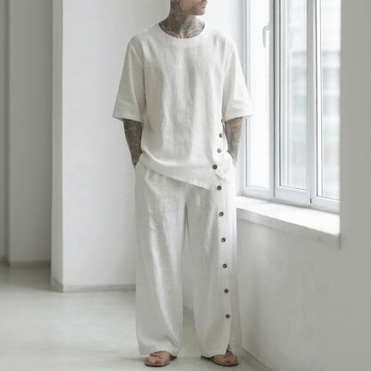 Conjunto Alessio™ con Camiseta Oversized, Pantalón de Corte Amplio y Detalle de Botones Laterales