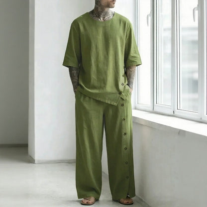 Conjunto Alessio™ con Camiseta Oversized, Pantalón de Corte Amplio y Detalle de Botones Laterales