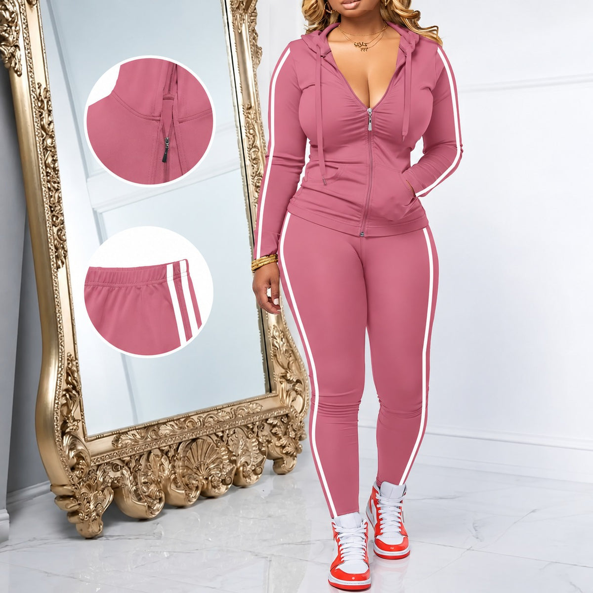 Conjunto Deportivo Alessandra™ con Chamarra con Capucha y Pantalón Ajustado
