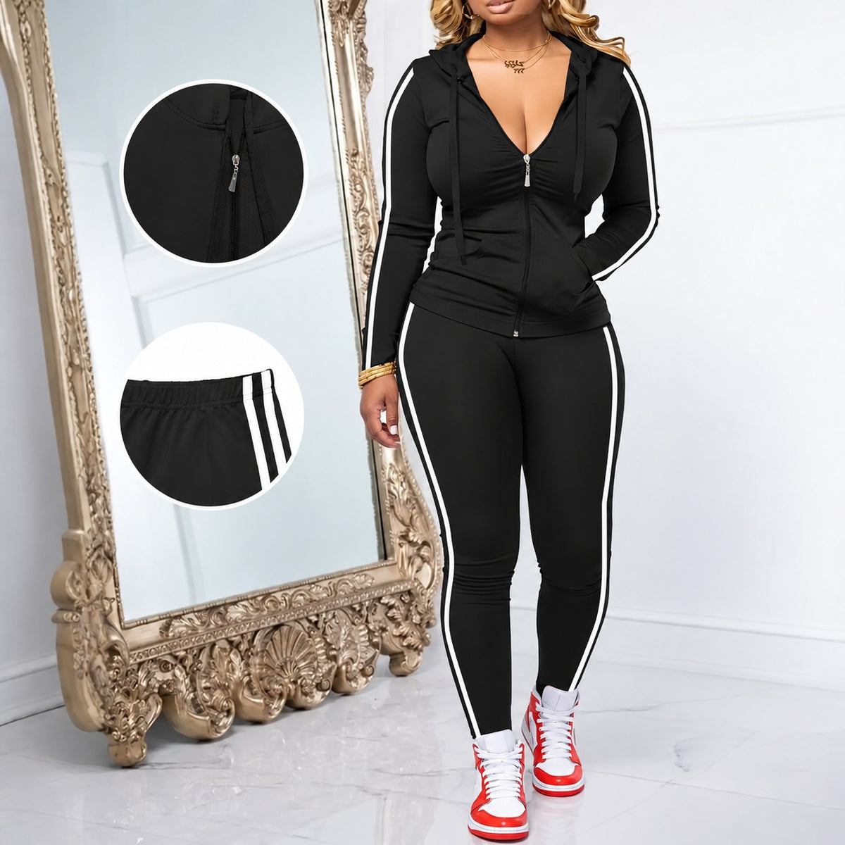Conjunto Deportivo Alessandra™ con Chamarra con Capucha y Pantalón Ajustado