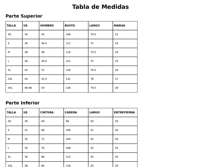 Guía de tallas